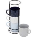 2 of 5:Home Basics Juego de tazas apilables de 4 piezas con soporte, diseño de tejido en relieve 