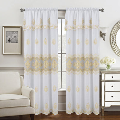 4 of 5:Nerissa Floral Macramé Rod Pocket Window Panel With Attached Valance, 55x84 Inches 