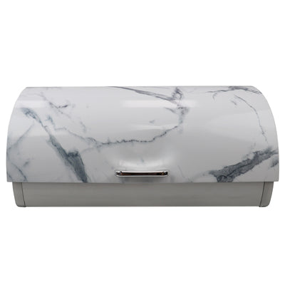 3 of 4:Home Basics Marble Like Roll Top Lid Steel Bread Box, White, 15.5x11.25x7.5 Inches 