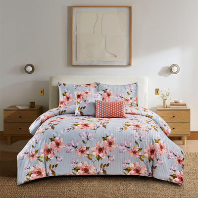 3 of 4:Botanica 5 Piece Reversible Floral Chenille Comforter Set 
