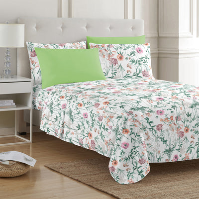 3 of 4:Ensemble de draps infroissables imprimés PREMIUS 4 à 6 pièces, motif champ de fleurs 