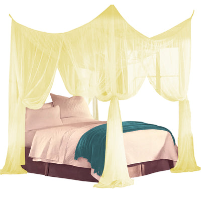 1 of 7:Just Relax Four Corner Post Elegant Mosquito Net Bed Canopy Set, Yellow, Full-Queen-King 