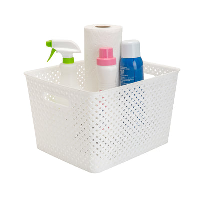 2 of 3:Grand bac de rangement en résine tressée blanche de Simplify 
