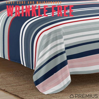 24 of 28:PREMIUS Mateo Soft Wrinkle-Free Microfiber Sheet Set, Blue-Multi-Striped 