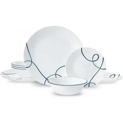 1 of 4:Corelle Classic Lia 12-Piece Chips & Cracks Resistant Dinnerware Set, Service for 4, White-Blue 