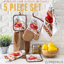 37 of 61:PREMIUS 5 Piece Printed Kitchen Linen Set, 2 Cotton Towels, 2 Pot Holders, 1 Oven Mitt 