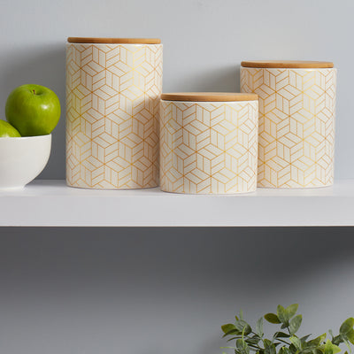 4 of 4:Grand pot en céramique Home Basics Cubix avec couvercle en bambou 