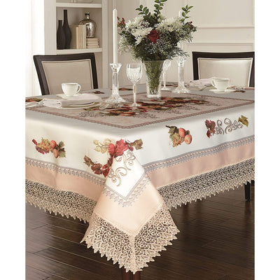 8 of 15:Fruttela Decorative Tablecloth with Macrame Lace Trimming 