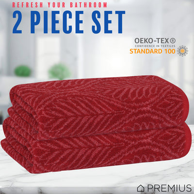 23 of 23:PREMIUS 2 Pack Leaf 100% Cotton Yarn Dyed Bath Sheet Towel, 32x64 Inches 