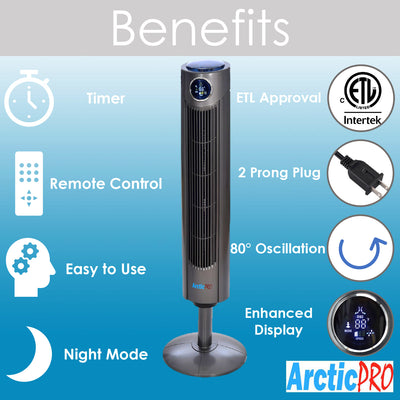 8 of 8:Ventilateur tour oscillant Arctic-Pro avec écran numérique et télécommande, gris foncé, 42 pouces 