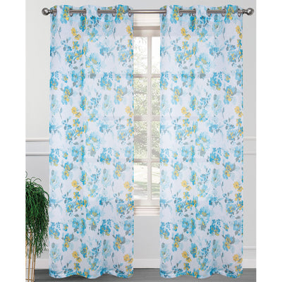 1 of 6:Paquete de 2 paneles de ventana con ojales transparentes florales Megan, 2-38x84 pulgadas 