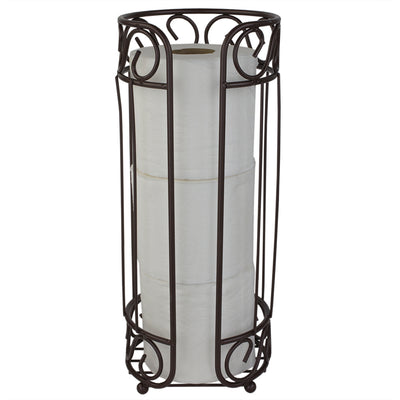 2 of 7:Home Basics Scroll Collection Bath Tissue Reserve Toilet Paper Roll Holder Stand, Bronze 