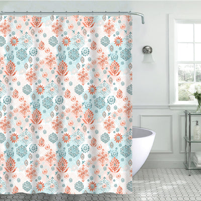1 of 1:Rideau de douche Vida en toile à motif floral aztèque, 13 pièces, beige-orange-bleu, 178 x 183 cm 