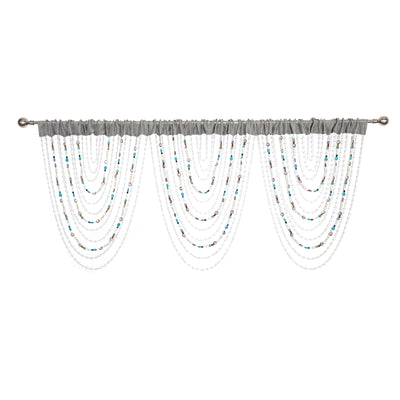 6 of 6:Bohemia Beaded Waterfall Valance, Gray-Multi, 40x25 Inches 