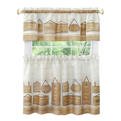 5 of 5:Ensemble de rideaux de fenêtre à volants et cantonnières de style campagnard moderne - 58 x 24 - Tan 