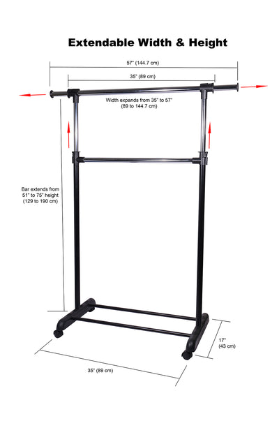7 of 7:Portant à vêtements extensible à 2 niveaux Home Basics, noir 