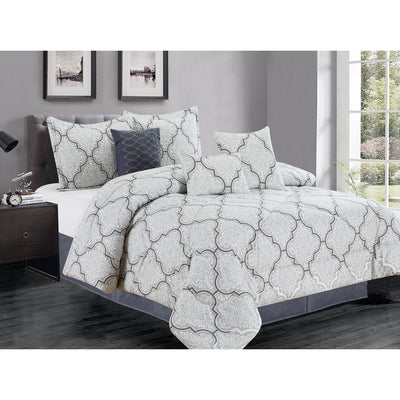 2 of 2:Premius Adam 7 Piece Oversized Comforter Set, Light Grey 