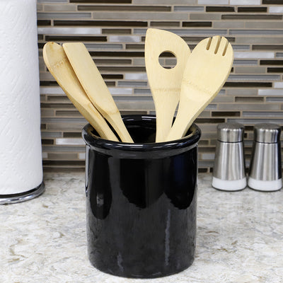 4 of 4:Pot à ustensiles en céramique émaillée Home Basics, noir 