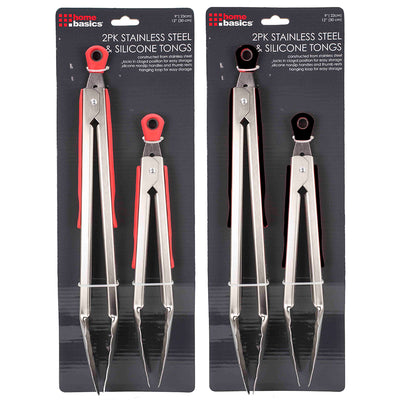2 of 5:Home Basics Stainless Steel 2 Piece Tong Set with Silicone Handles, Assorted Colors 