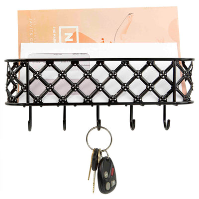 1 of 3:Home Basics Black Lattice Letter Rack with Key Hooks 