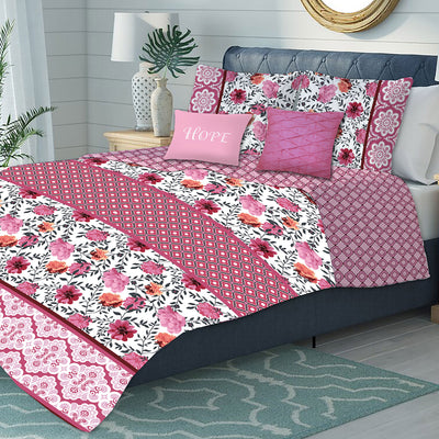 2 of 2:Camilla Oversized 5-Piece Floral Reversible Quilt Set, Pink 