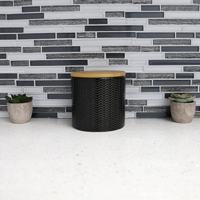 4 of 4:Home Basics Wave Ceramic Canister With Bamboo Lid, Black, Small, 5x5 Inches 