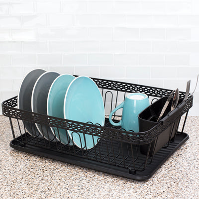 4 of 4:Home Basics 3 Piece Decorative WIre Steel Dish Rack, Black 