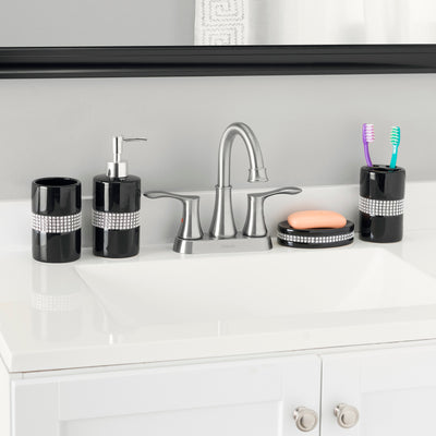 5 of 6:Ensemble d'accessoires de bain de luxe Home Basics, 4 pièces, avec de superbes paillettes, noir 