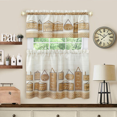 1 of 5:Ensemble de rideaux de fenêtre à volants et cantonnières de style campagnard moderne - 58 x 24 - Tan 