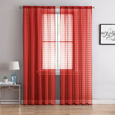 27 of 52:Lisa Plaid Sheer Rod Pocket Panel, Black, 55x90 Inches 