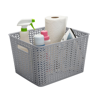 2 of 2:Simplify Large Herringbone Storage Bin in Grey 