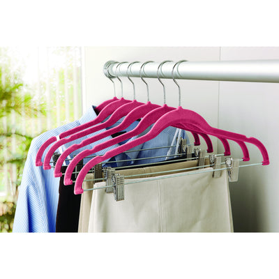 3 of 3:Simplify 6 Pack Velvet Hangers with Clips in Fuschia 