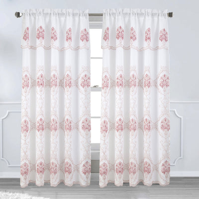 5 of 8:Panneau de fenêtre brodé floral Toulin avec cantonnière et support, 54 x 84 pouces 