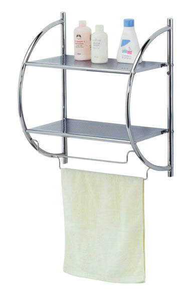 1 of 7:Étagère de salle de bain à 2 niveaux avec porte-serviettes - Finition chromée 
