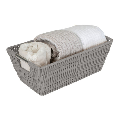 3 of 4:Panier fourre-tout en rotin gris Simplify pour petites étagères 