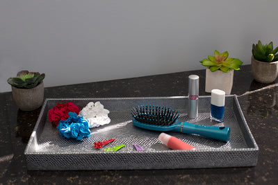 3 of 3:Plateau de courtoisie en peau de serpent Home Basics, argenté 