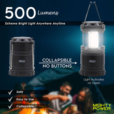 2 of 6:Mighty Power - Linterna LED ultrabrillante plegable para acampar, color negro 