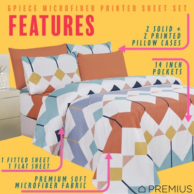 9 of 12:PREMIUS Premium Prism Pop 4 & 6 Piece Microfiber Printed Wrinkle-Free Sheet Set 