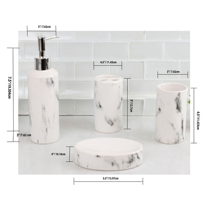 5 of 5:Home Basics Marble Ceramic 4 Piece Bath Accessory Set, White 