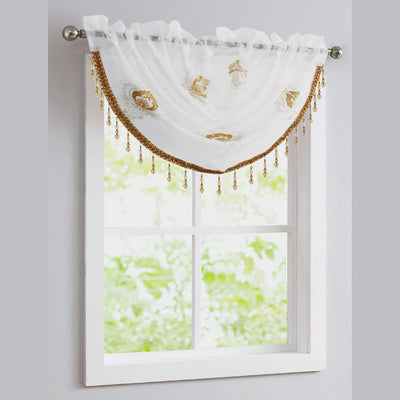 8 of 18:Lourdes Damask Embroidered Sheer Rod Pocket Window Panel And Valance Treatments 