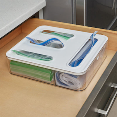 1 of 1:Home Basics Kitchen Drawer Plastic Food Storage Bag Organizer, 3 Compartments, 12.5x11x3.25 Inches 