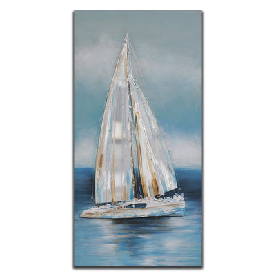1 of 1:Toile sur panneau PREMIUS représentant un voilier avec décoration murale en verre, bleu, 30,5 x 61 cm 