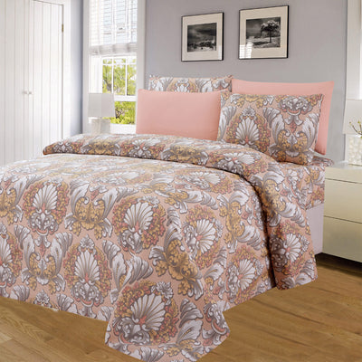 1 of 1:PREMIUS Antoinette 6 Piece Wrinkle-Free Microfiber Sheet Set, Coral, King 