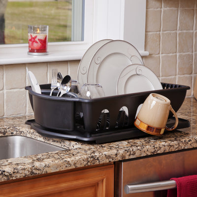 1 of 1:Sterilite 2-Piece Dish Drainer Sink Set, Black, 21x14.75x6 Inches 