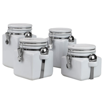 1 of 4:Home Basics Easy Grip Lot de 4 boîtes en céramique avec cuillères, blanc 