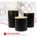 5 of 9:Home Basics 3 Piece Ceramic Canister Set with Bamboo Lids, Wave Black 