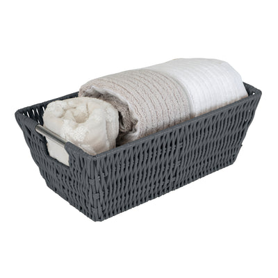 3 of 4:Simplify Small Shelf Storage Rattan Tote Basket in Charcoal 
