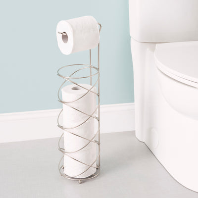 4 of 5:Home Basics Modern Swirl Freestanding Dispensing Toilet Paper Holder, Satin Nickel 