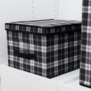 4 of 4:Home Basics Plaid Non-Woven Large Storage Box with Label Window, Black 