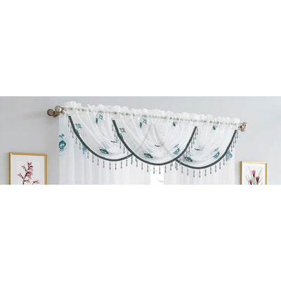 11 of 18:Lourdes Damask Embroidered Sheer Rod Pocket Window Panel And Valance Treatments 